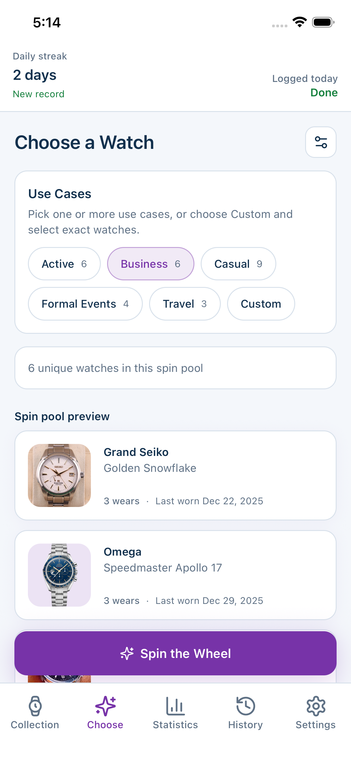 Spin the wheel to choose a watch