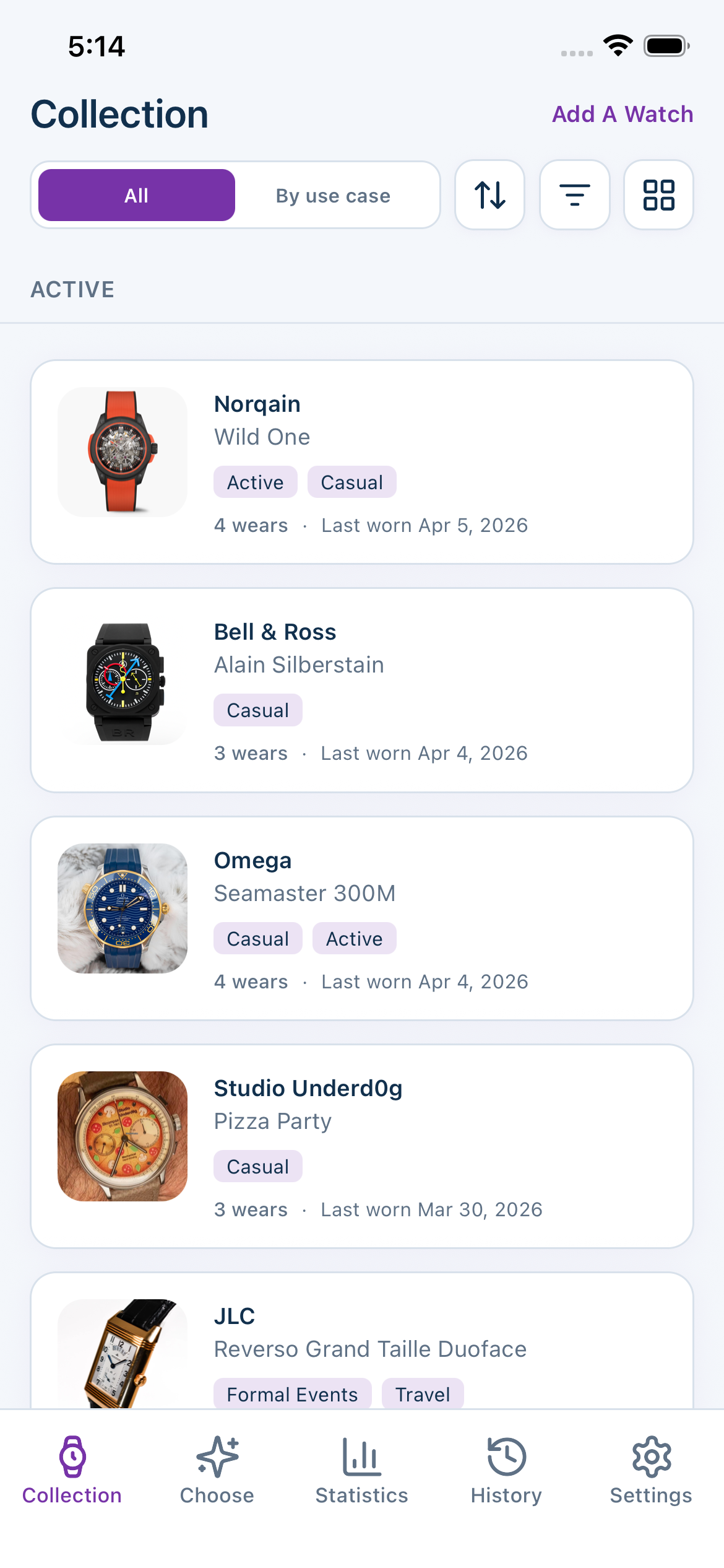 Wristlock collection list view